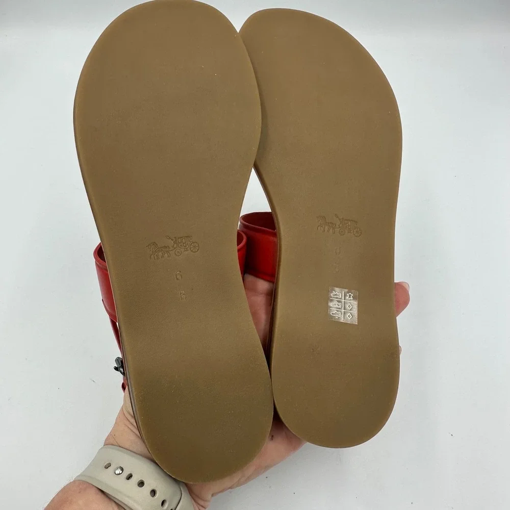 Coach Red Leather T-Strap Sandals